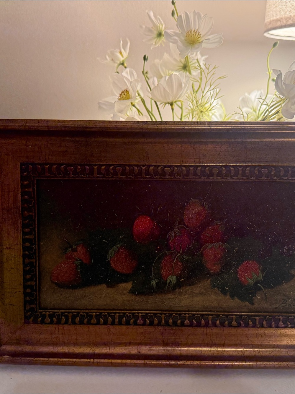 Hobby Lobby Red Strawberry Still Life in Brown Ornate Frame